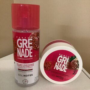 Solinotes Pomegranate Sparkling Body Balm & Hair & Body Mist. New